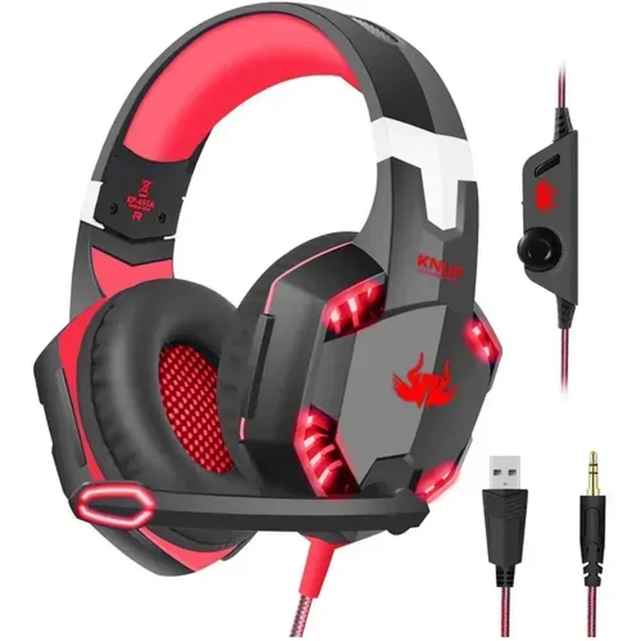 Headset gamer Knup vermelho com LED