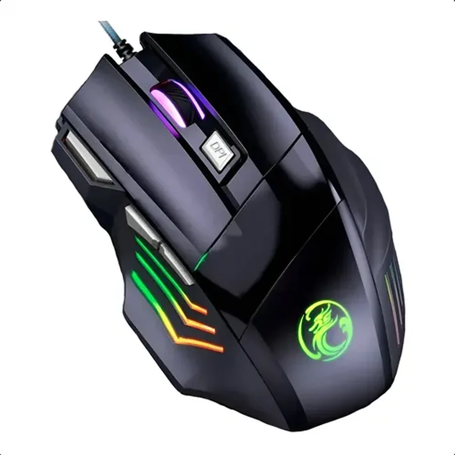 Mouse gamer com fio LED preto