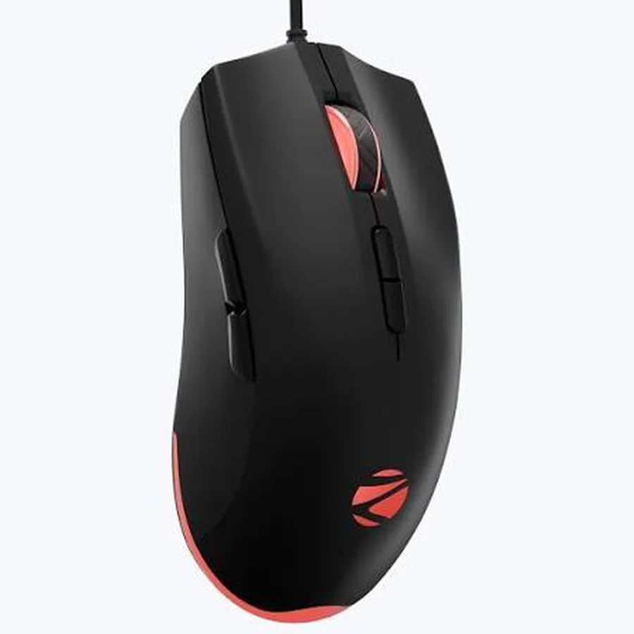 Mouse gamer com fio preto e vermelho